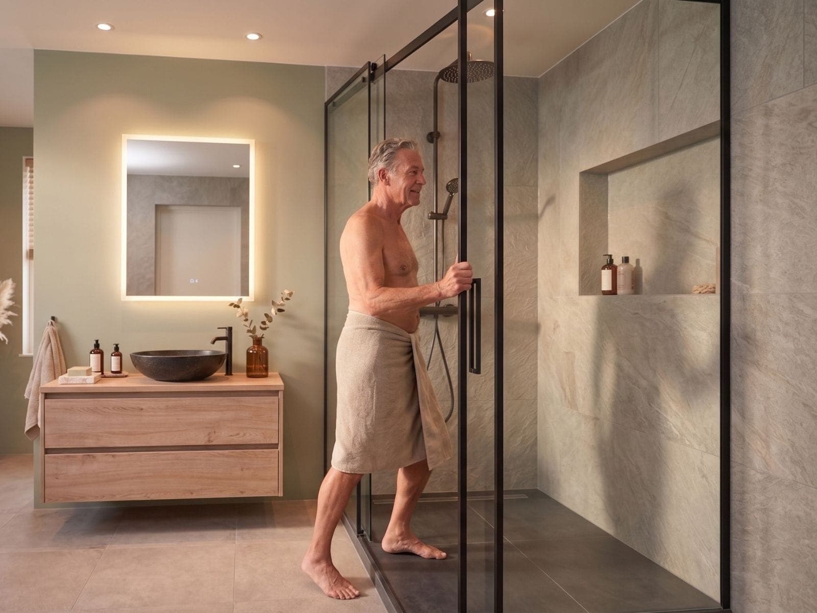 Bezemschoon opgeleverde douche